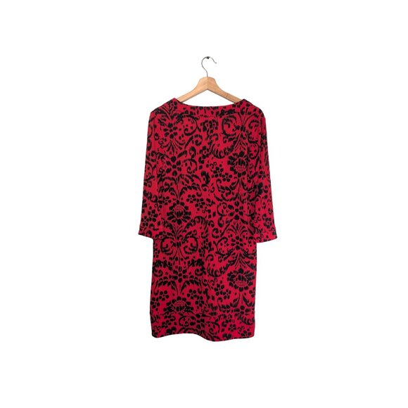 Chicos Travelers Womens Medium Midi Dress Red Black Floral Stretch Knit comfy - Picture 3 of 6